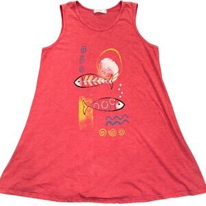 Jess & Jane Coral Fish Print Sleeveless‎ Tank Dress Women's Size Medium Cotton
